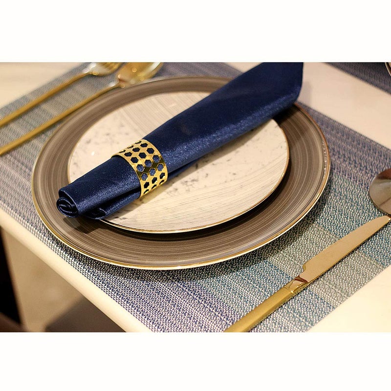 Candumy Blue Placemats for Kitchen Table Set of 8,Heat Stain Non Skid Insulation Crossweave Woven Textilene Vinyl PVC Washable Tablemats for Dinner Table - Image 4